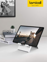 Lamicall Adjustable Tablet Stand Holder - Foldable Desktop Stand Charging Dock for Desk Compatible with iPad Air Mini Pro 9.7,12.9, Phone 12 Mini 11 XS Max XR X Plus S10 S9 S8 Smartphones 4-13” - Gray