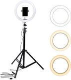 10" LED Selfie Ring Light Dimmable and Extendable Tripod Stand & Flexible Phone Holder for Camera,Smartphone,YouTube,TikTok,Self-Portrait Shooting with Live Stream/Makeup,Compatible with iOS/Android
