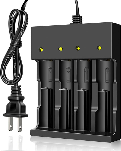 18650 Battery Charger 4 Bay Smart Universal Charger for Flashlight Headlamp Battery 3.7V Rechargeable Lithium Li ion Batteries Compatible 18650 26650 21700 10400 Battery Charger (Only AC Charger)
