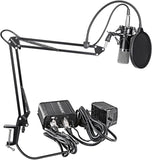 Neewer NW-700 Professional Condenser Microphone & NW-35 Suspension Boom Scissor Arm Stand with XLR Cable and Mounting Clamp & NW-3 Pop Filter & 48V Phantom Power Supply with Adapter Kit