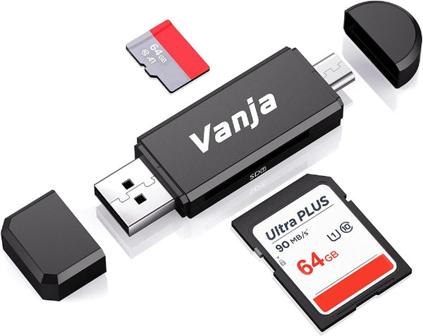 Vanja SD Card Reader, Micro SD to USB OTG Adapter and USB 2.0 Portable Memory Card Reader for SD TF SDXC SDHC MMC RS-MMC Micro SD Micro SDXC Micro SDHC Card and UHS-I Cards