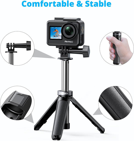 AKASO Mini Selfie Stick Tripod Lightweight Extension for Shooting Video Vlog Accessories Compatible with AKASO Action Camera EK7000/Brave 4/Brave 7 LE/Brave 7/GoPro Hero12/11/10/ 9/Max/DJI Osmo Action