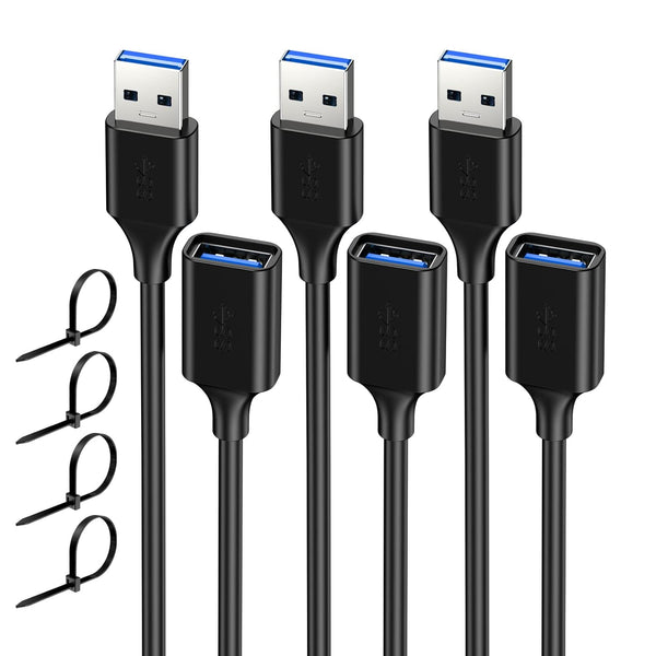 USB Extender Cord 3.3 FT(3 Pack), USB 3.0 Extension Cable, USB A Male to Female, Compatible for USB Flash Drive, Hard Drive, Card Reader, Webcam, Printer, Keyboard, Mouse, Playstation, Xbox, VR Headset