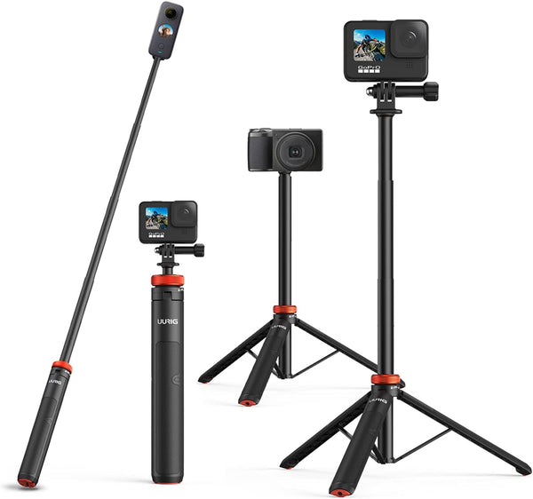 UURig Extendable Selfie Stick Tripod for GoPro Max Hero 10 9 8 7 6 5 4, DJI Osmo Action, Insta 360 One R and More Action Camera（50.7''）