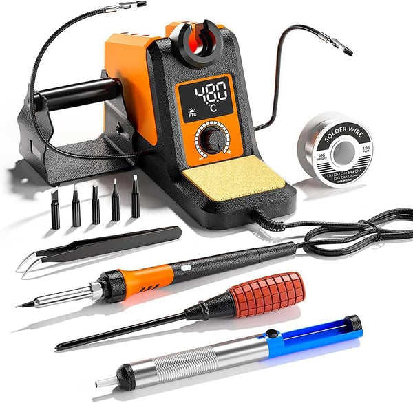 Digital Soldering Iron station Kit, 2 Auxiliary Clamps, 5 Soldering Iron Tips, Solder Wires, Solder Suckers, Stainless Steel Tweezers, and a Phillips Start, soldering station! (transformer)