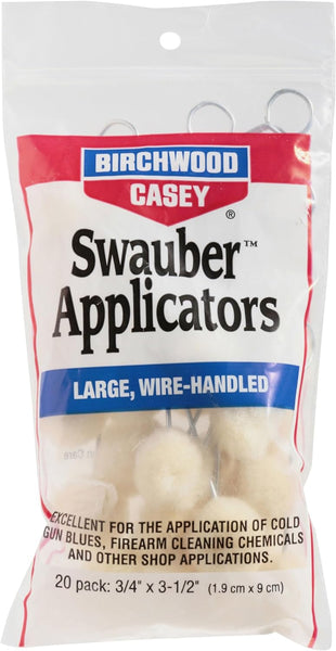 Birchwood Casey Large Wire-Handled Swauber Applicators for Gun Cleaning, Maintenance and Preservation, 20 Pack