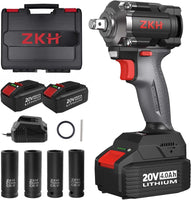 Cordless Impact Wrench 1/2 Inch, 20V Brushless High Torque Impact Gun w/ 3-Mode Speed, Max Torque 330 ft-lbs（450N.m）, 2 x 4.0Ah Battery, Fast Charger & 4 Sockets, Tool Case