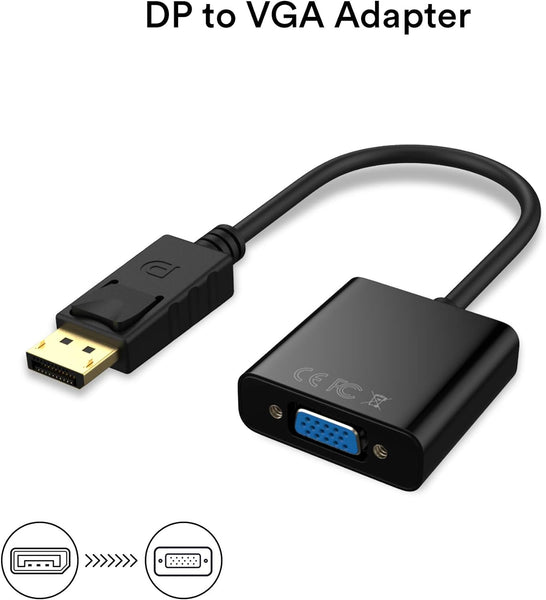 DP to VGA Adapter, Gold-Plated DisplayPort to VGA Converter Male to Female 1080P(Black)