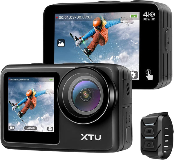 2023 Upgrade】 4K60FPS WiFi Action Camera, XTU MAX PRO 20MP Waterproof Camera with Dual Touch Screen Display, Ambarella H22, SuperSmooth3.0, 4K60 Frame Anti-Shake and SuperView