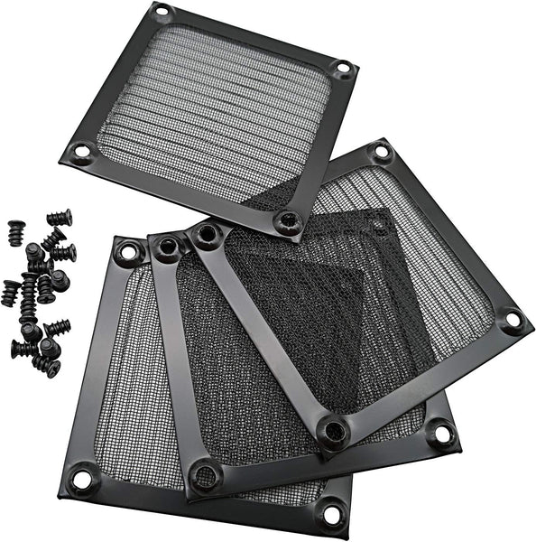 80mm Computer Fan Filter Grills with Screws, Aluminum Frame Ultra Fine Stainelss Steel Mesh - 4 Pack (Black)