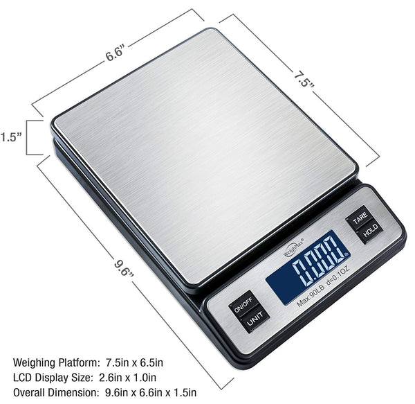 Weighmax W-2809 90 LB X 0.1 OZ Durable Stainless Steel Digital Postal Scale, Shipping Scale with AC Adapter