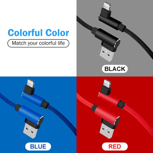 10FT 90 Degree Fast Charging Cable Lightning for iPhone iPad Airpods