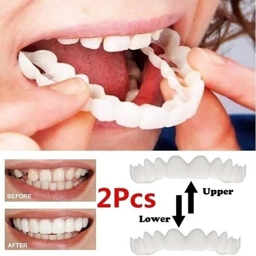 2 Pcs Comfortable Reusable Adult Snap on Perfect Smile Whitening Denture Fit Flex Cosmetic Teeth Veneer Cover Dental Care