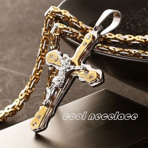 NEWEST Men's Gold Plated Cross Pendant Necklace Men's Faith Jewelry