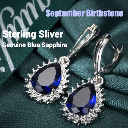 925 Sterling Silver Genuine Blue Sapphire Eardrop