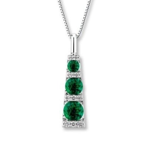 Sterling Silver Lab Created Emeralds Stone Necklace