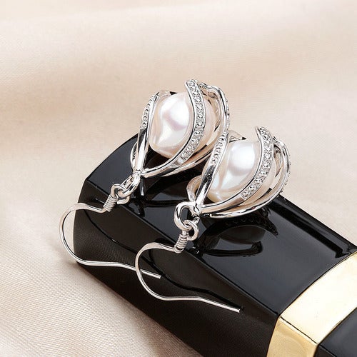 Natural Freshwater Pearl Drop Earrings For Women Elegant 925 Sterling Silver Anti allergy Earrings