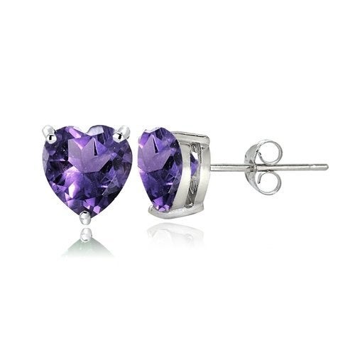 Stunning Sterling Silver Purple Heart Shape Stud Earrings