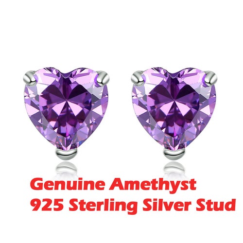 925 Sterling Silver Genuine Amethyst Stud
