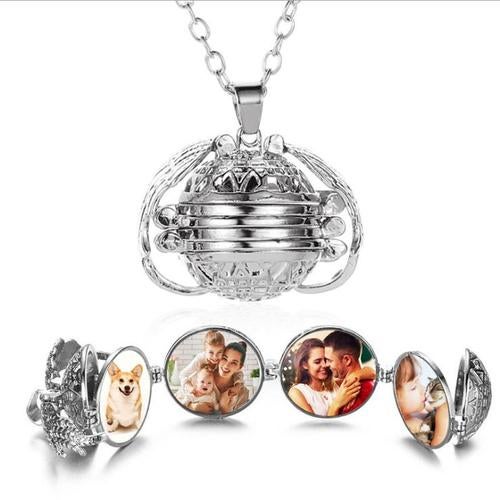 open multi-layer photo box wing necklace photo box personality pendant can store multiple photos