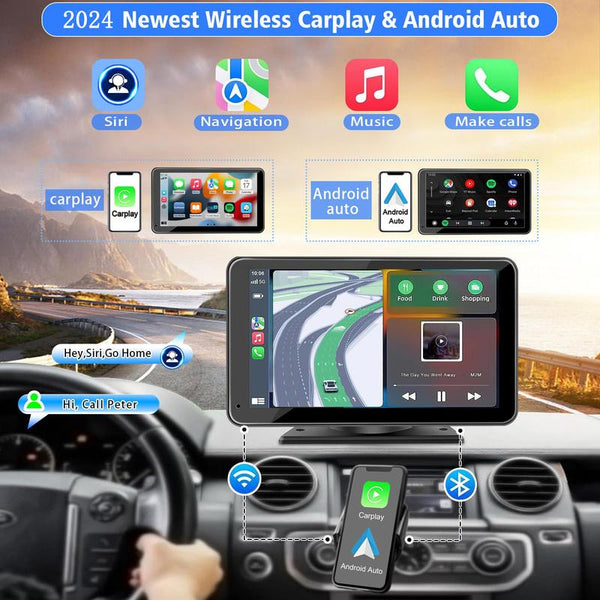 2024 Upgraded  Wireless Car Play Stereo with Suction Mount, Rear Camara, and Seamless Mirrorlinks For Universal Fit