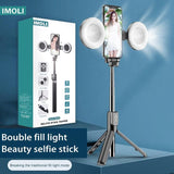 New 6 in 1 Selfie Stick with light, 67" Phone Tripod & Tik Tok page Turner, Bluetooth Remote Control, Sabilize for smooth footage, Perfect for live sharing & Vlog ( Compatible with Iphone and Android)(BLACK)