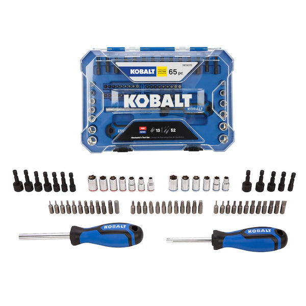 Kobalt 65-Piece Standard (SAE) and Metric Combination Polished Chrome Mechanics Tool Set with Hard Case