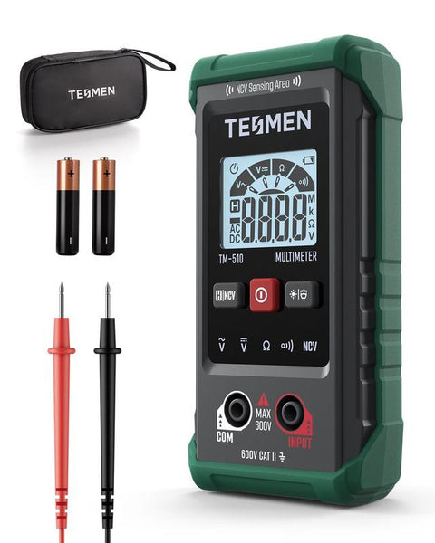 TESMEN TM-S10 Digital Multimeter, 4000 Counts, Auto-Ranging Voltmeter, NON-Contact Voltage detector, Measure AC/DC Voltage, Resistance, Continuity (Color Green)