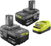 1-Ryobi ONE+ 18V Lithium-Ion 4.0 Ah Battery (2-Pack) and Charger Kit, 1 (PSK006)