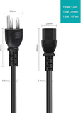 Universal 3-Prong AC Power Cable for Computer, TV, Monitor and More, 5 Feet ,  Black Computer Power Cord