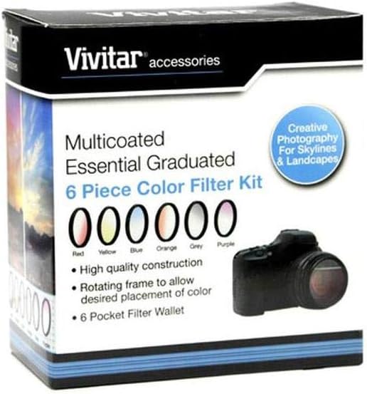 Vivitar 6-Piece Multi-Coated Rotating Graduated Color Filter Set (72mm) Includes: Red, Yellow, Blue, Orange, Grey & Purple