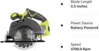 Ryobi One P505 18V Lithium Ion Cordless 5 1/2" 4,700 RPM Circular Saw (RENEW) (Battery Not Included, Power Tool Only), Green