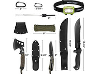 Swiss+Tech Hatchet and Machete with Sheath, One-Piece Camping Axe and Fixed Blade Hunting Knives with Rope Handle, 8 Pieces Camping Tool Set Includes LED Headlamp, Paracord, Flint Stick, Carabiners