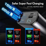 4 in 1 Retractable Car Charger, USB C fast charging Adapter(Max 1000W) with lighting cable