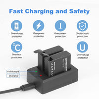 Vemico Action Camera Battery Charger Kit 2 x 1350mAh Brave 7 Le Replacement Batteries LED Micro USB Charger Compatible with Akaso Brave 7 LE,Victure AC940/CS8062, XTU Max/X1/S3,KB KBA12078,GB1550