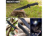 Swiss+Tech Hatchet and Machete with Sheath, One-Piece Camping Axe and Fixed Blade Hunting Knives with Rope Handle, 8 Pieces Camping Tool Set Includes LED Headlamp, Paracord, Flint Stick, Carabiners