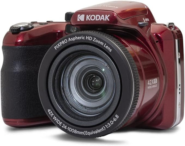 KODAK PIXPRO AZ425-RD 20MP Digital Camera 42X Optical Zoom 24mm Wide Angle 1080P Full HD Video Optical Image Stabilization Li-Ion Battery 3" LCD Vlogging Camera (Red)