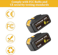 2PCS 6.0Ah 20V Battery DCB205 Replacement for Dewalt 20V Lithium Ion Battery DCB203 DCB204 DCB205 Series with LED Indicator Light Suitable for Orbital Sander DCW210B