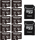 Gigastone 64GB 10-Pack Micro SD Card, 4K UHD Video, Surveillance Security Cam Action Camera Drone Professional, 90MB/s Micro SDXC UHS-I A1 Class 10