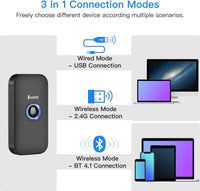 Eyoyo Mini 1D Bluetooth Barcode Scanner, 3-in-1 Bluetooth & USB Wired & 2.4G Wireless Barcode Reader Portable Bar Code Scanning Work with Windows, Android, iOS, Tablets or Computers