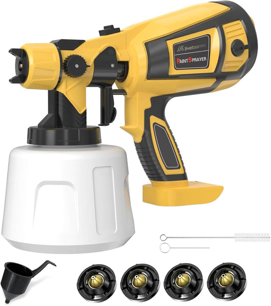 Cordless Paint Sprayer for Dewalt 20V Battery DCB206, HVLP Spray Paint Gun with 4 Nozzles and 1000ml Container for House Painting Interior and Exterior/Wood/Walls/Fence(Not Included Battery)