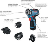 BOSCH GSR12V-300FCB22 12V Max EC Brushless Flexiclick 5-In-1 Drill/Driver System with (2) 2.0 Ah Batteries