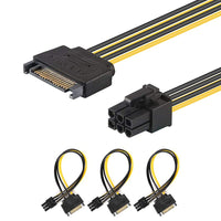 J&D SATA Power Cable, (3 Pack) SATA 15 Pin to 6 Pin PCI Express (PCIe) Graphics Video Card Power Cable Adapter (20 cm)