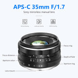 Neewer 35mm F1.7 Large Aperture APS-C Manual Focus Prime Fixed Lens, Compatible with Sony E-Mount APS-C Mirrorless Cameras Sony A7III A9 NEX 3 3N 5 NEX 5T NEX 5R NEX 6 7 A5000 A3000 A6100, etc