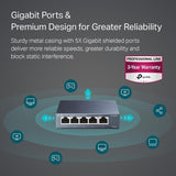 TP-Link TL-SG105, 5 Port Gigabit Unmanaged Ethernet Switch, Network Hub, Ethernet Splitter, Plug & Play, Fanless Metal Design, Shielded Ports, Traffic Optimization,Navy Blue