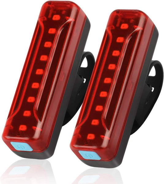 USB Rechargeable Bike Tail Light 2 Pack,1200mAh Runtime 50 Hours,Ultra Bright LED Bike Rear Light,5 Light Mode Options,IPX5 Waterproof(2 USB Cables Included)