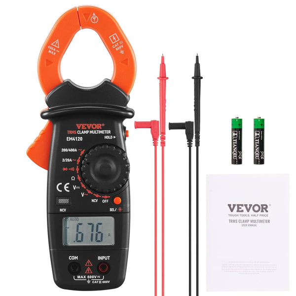 Digital Clamp Meter T-RMS, 2000 Counts, 400A Clamp Multimeter Tester, Measures Current Voltage Resistance Diodes Continuity Data Retention, w/NCV for Home Appliance, Railway Industry Maintenance