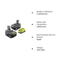 RYOBIONE+ 18V Lithium-Ion 4.0 Ah Battery (2-Pack) and Charger Kit