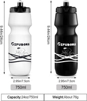 GIFUBOWA Bike Squeeze Water Bottles 24oz Bicycle Mtb Road Mountain Bottle Bpa Free for Riding/Running/Outddoor/Sport, 750ml, 2 Pack Black