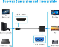 HDMI to VGA, Gold-Plated HDMI to VGA Adapter (Male to Female) for Computer, Desktop, Laptop, PC, Monitor, Projector, HDTV, Chromebook, Raspberry Pi, Roku, Xbox and More - Black, 3 Pack